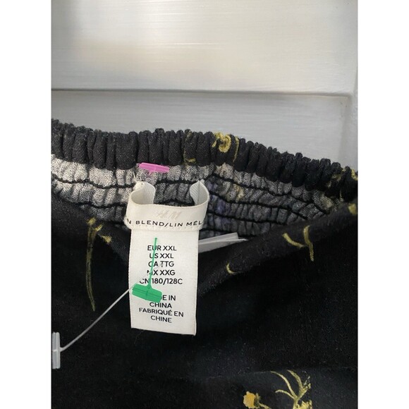 NWT H&M Linen-blend Cotton Off-the-shoulder Midi Dress Black/Floral XXL COttage - Picture 5 of 12